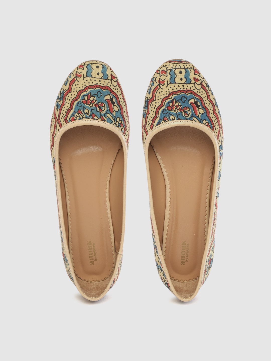 

Anouk Women Beige & Blue Ethnic Motif Print Handmade Ballerinas