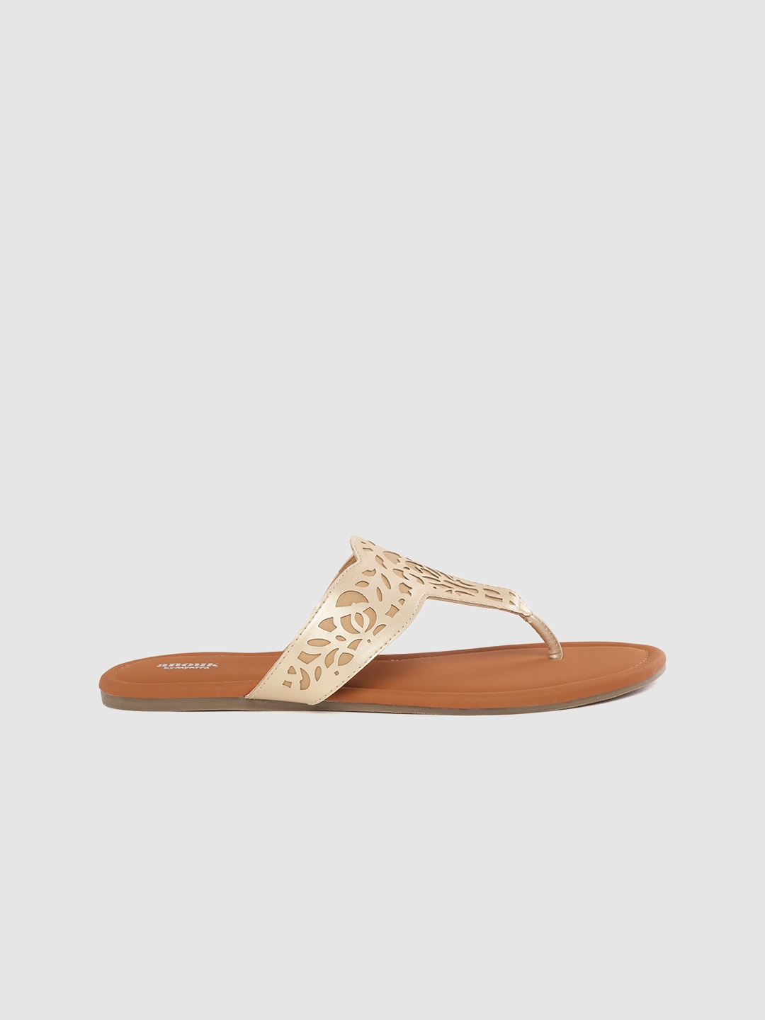 

Anouk Women Gold-Toned Laser Cut Handmade One Toe Flats