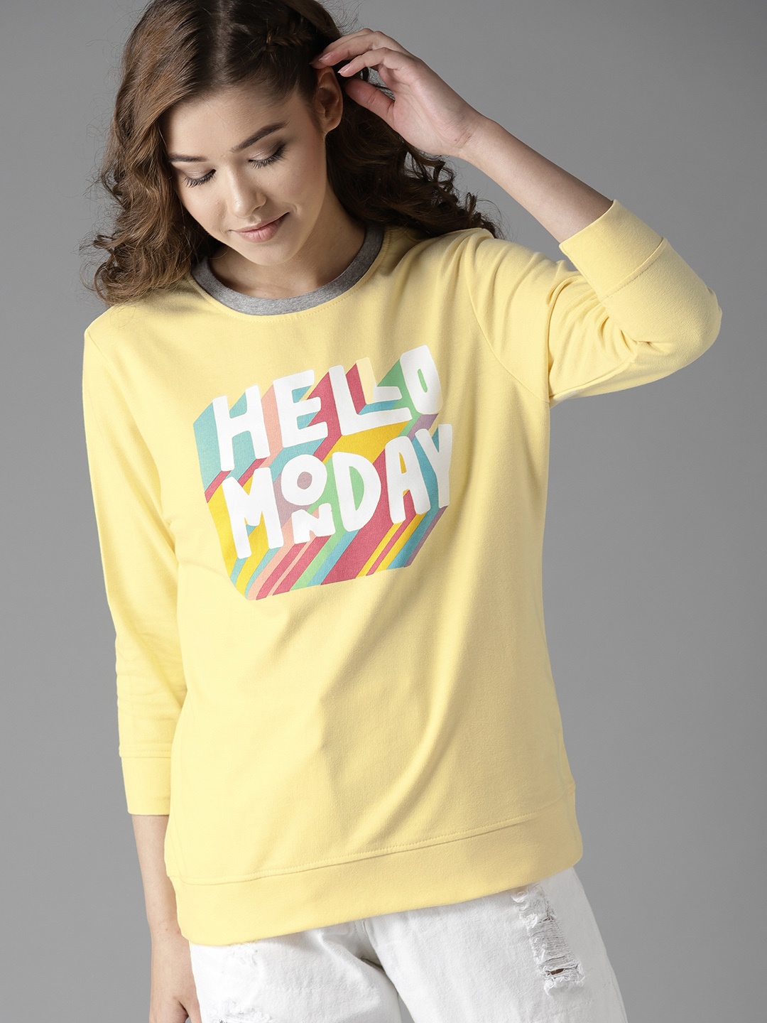 

HERE&NOW Women Yellow Printed Sweatshirt