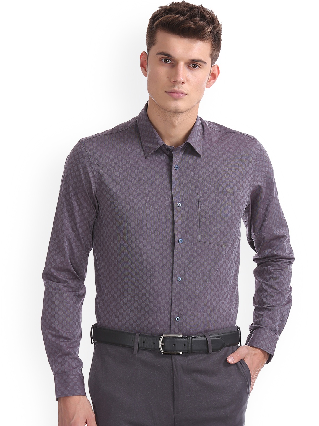 

Arrow New York Men Purple Slim Fit Self Design Formal Shirt
