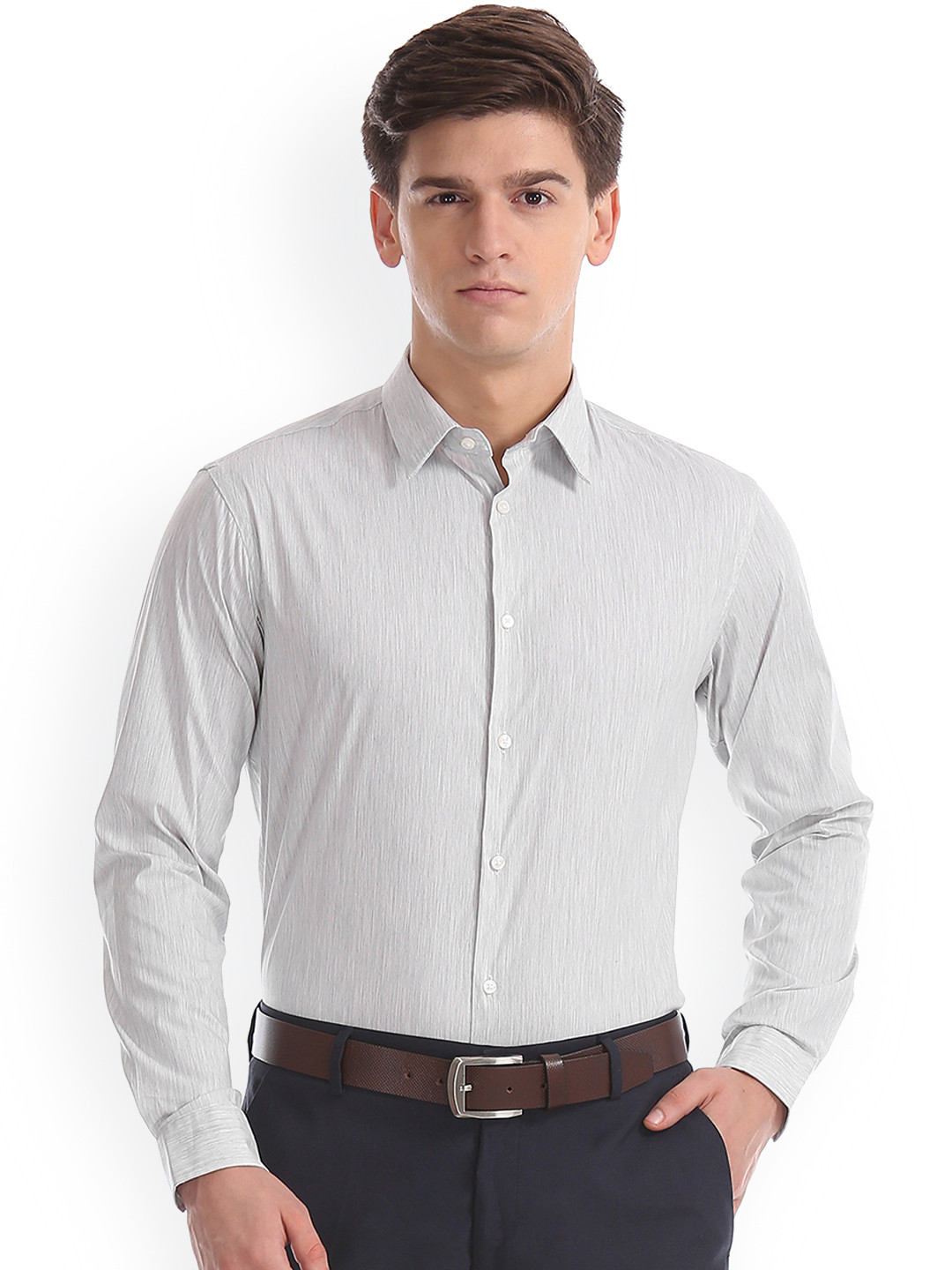 

Arrow New York Men Grey Skinny Fit Self Design Formal Shirt