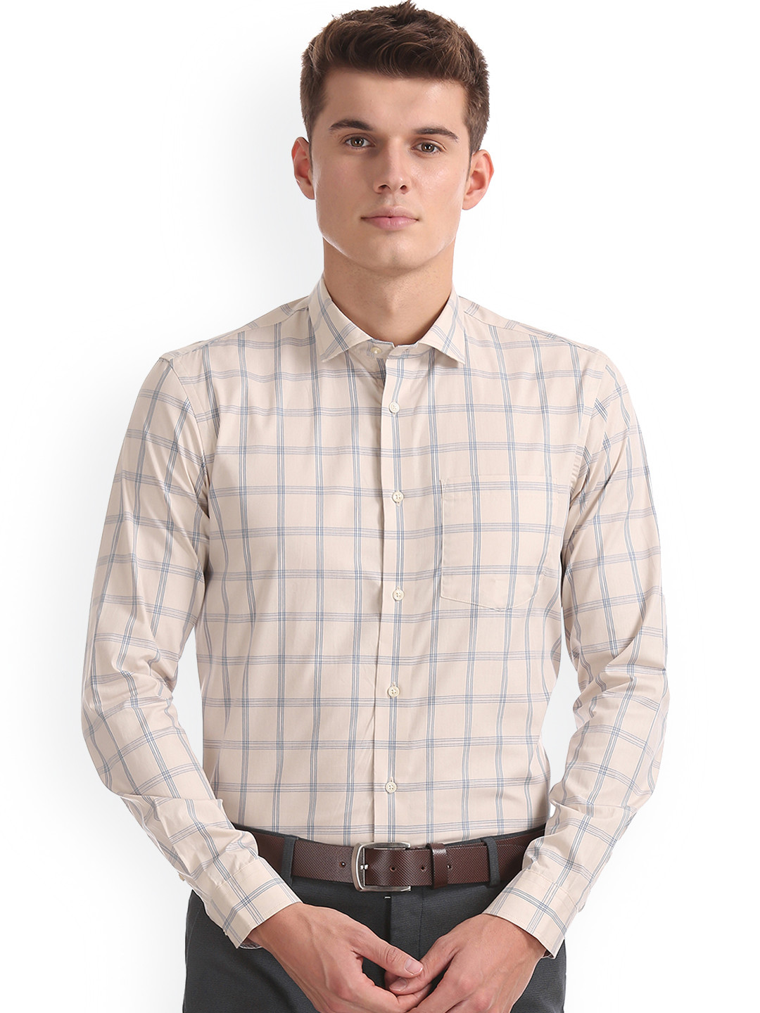 

Arrow New York Men Beige Slim Fit Checked Formal Shirt