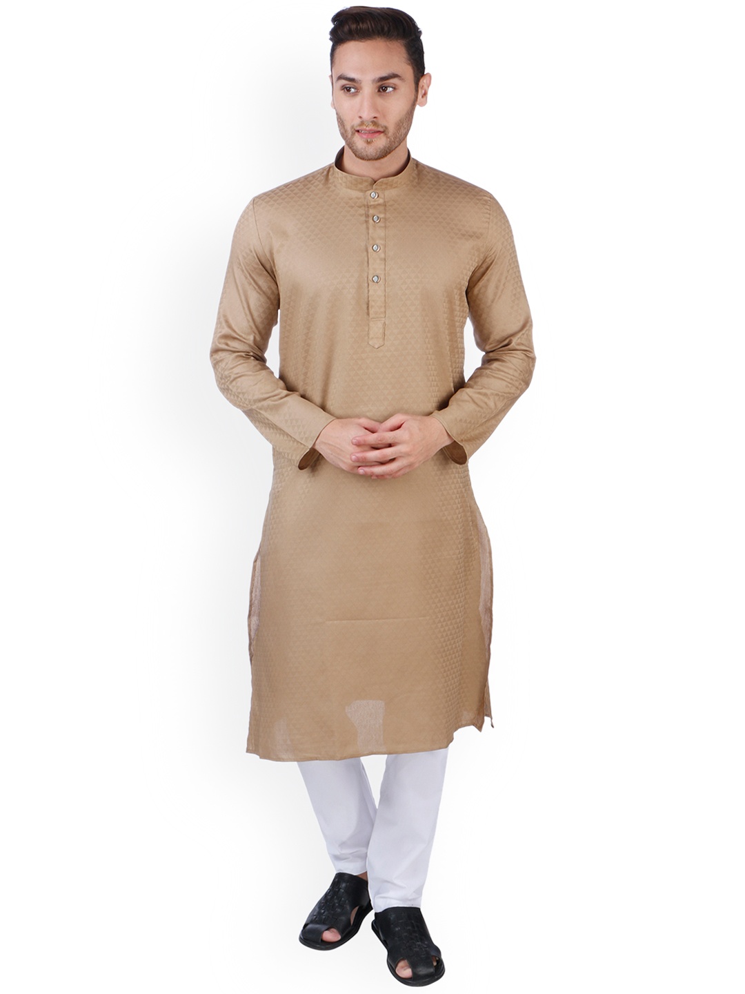 

RAJUBHAI HARGOVINDAS Men Brown Woven Design Straight Kurta
