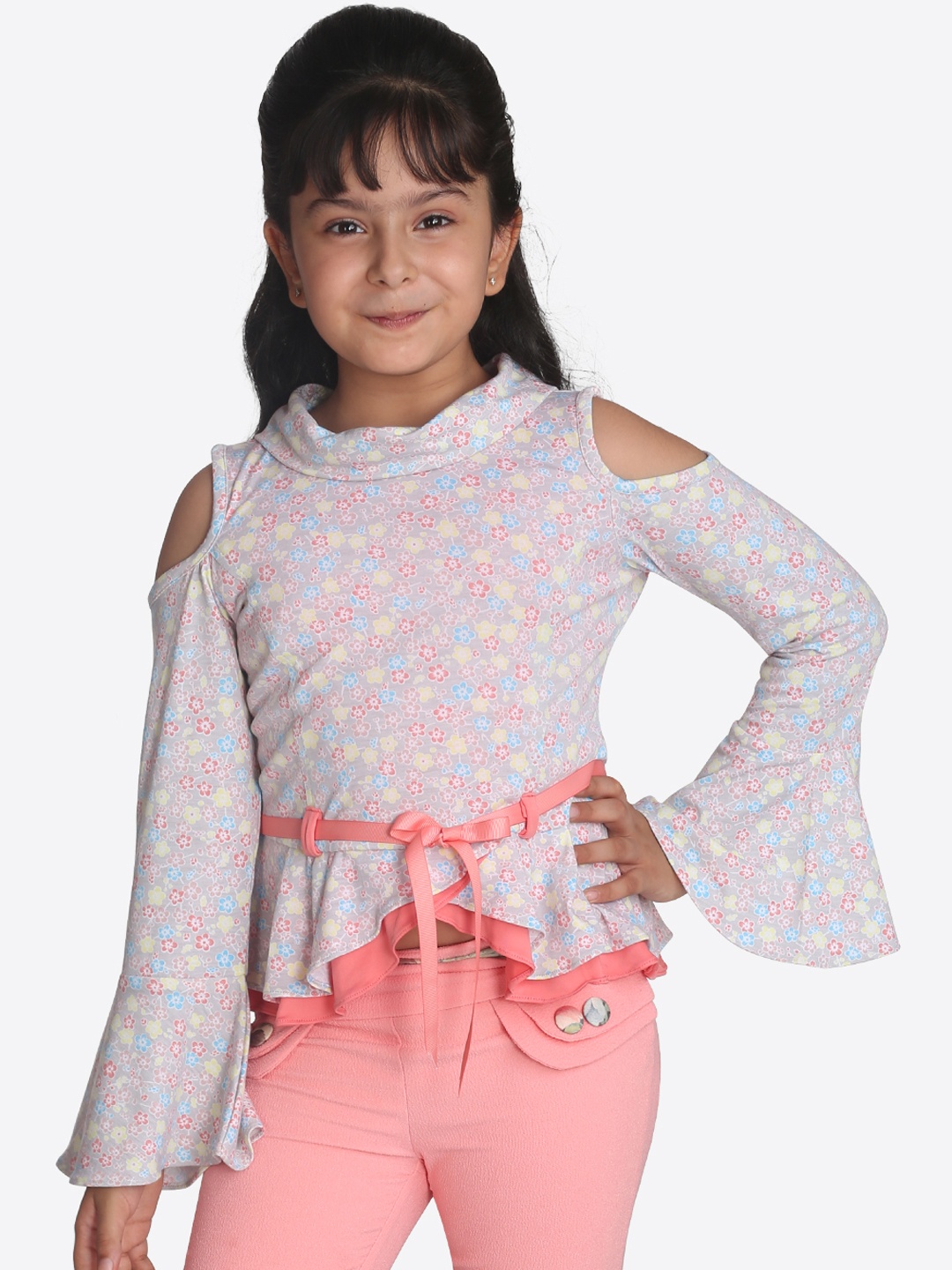 

CUTECUMBER Girls Grey Printed Peplum Top