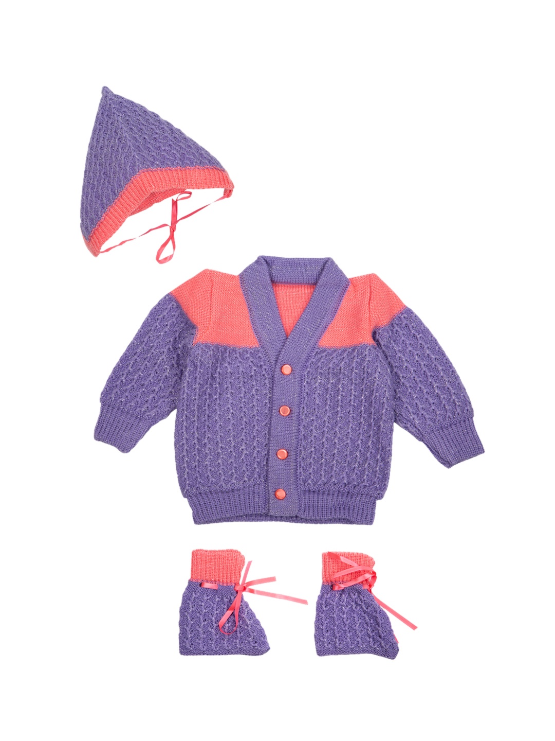 

MeeMee Unisex Lavender & Pink Self Design Cardigan