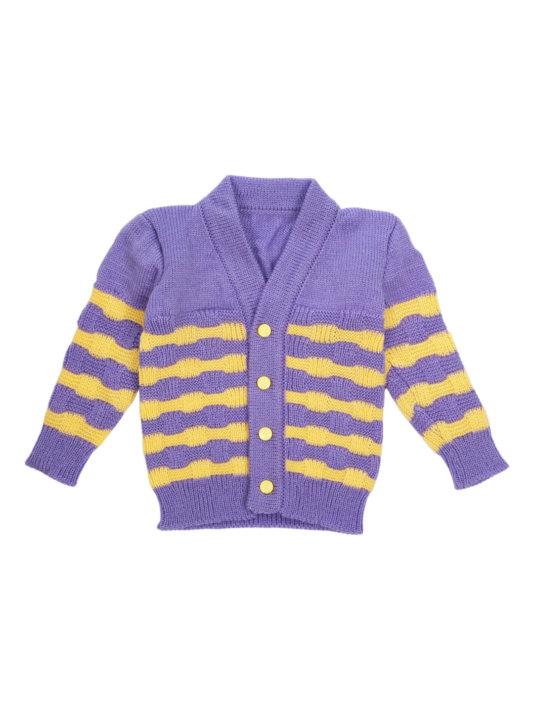 

MeeMee Unisex Lavender & Yellow Striped Woollen Cardigan