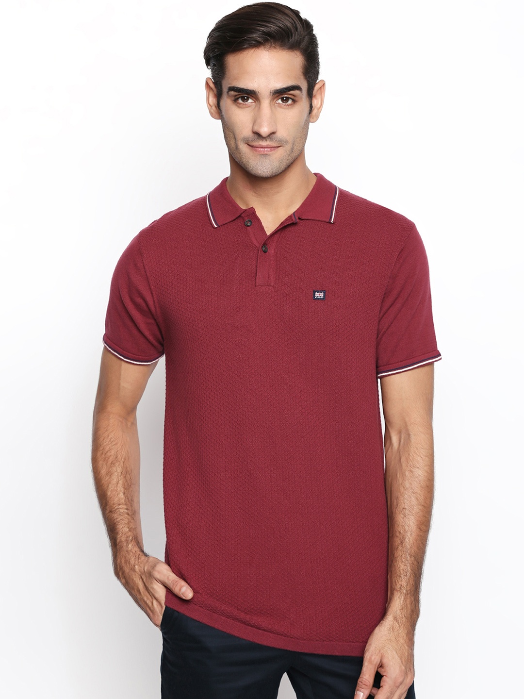 

BYFORD by Pantaloons Men Maroon Solid Polo Collar T-shirt