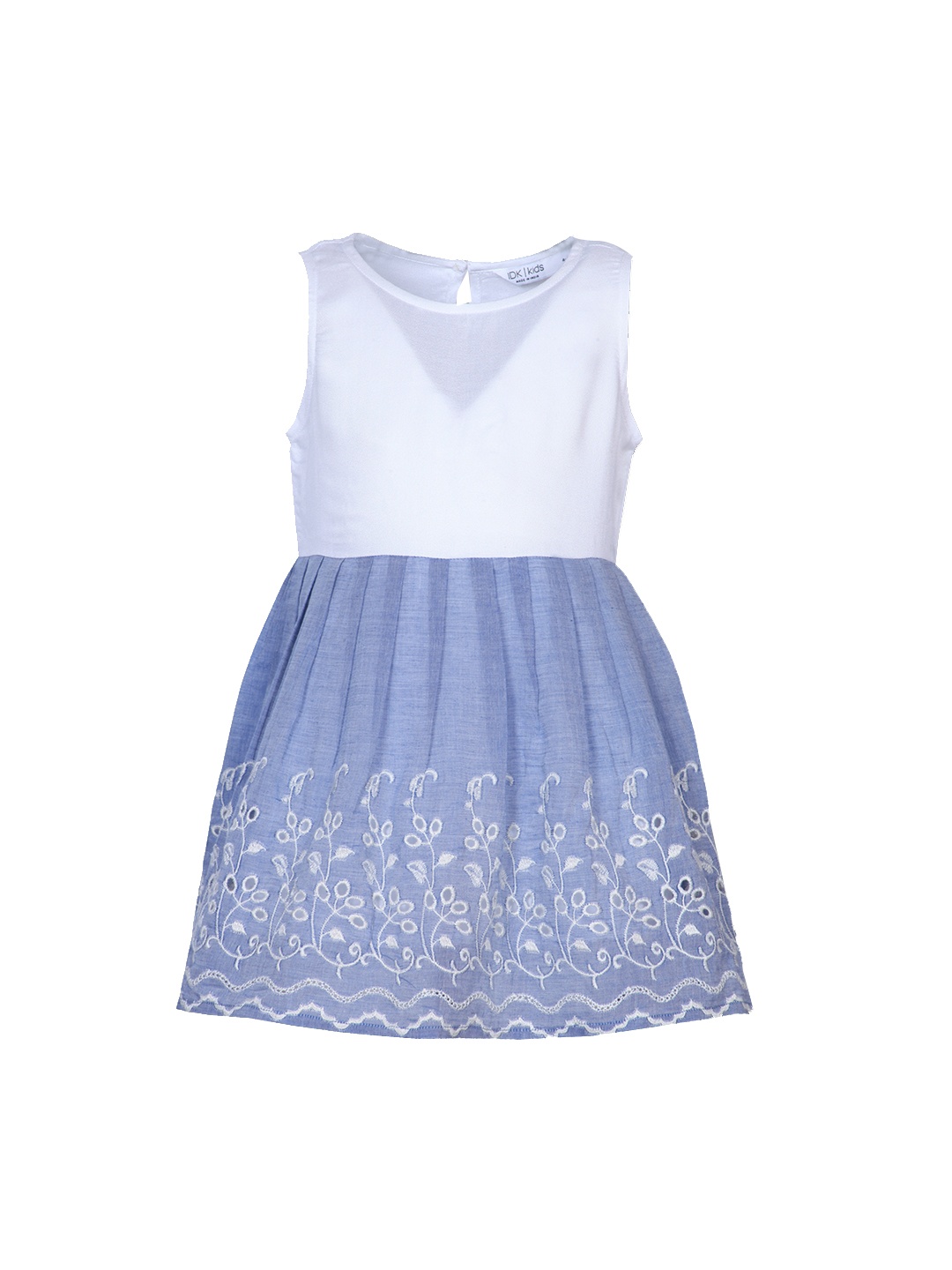 

IDK Girls White Colourblocked Fit and Flare Dress with Embroidery