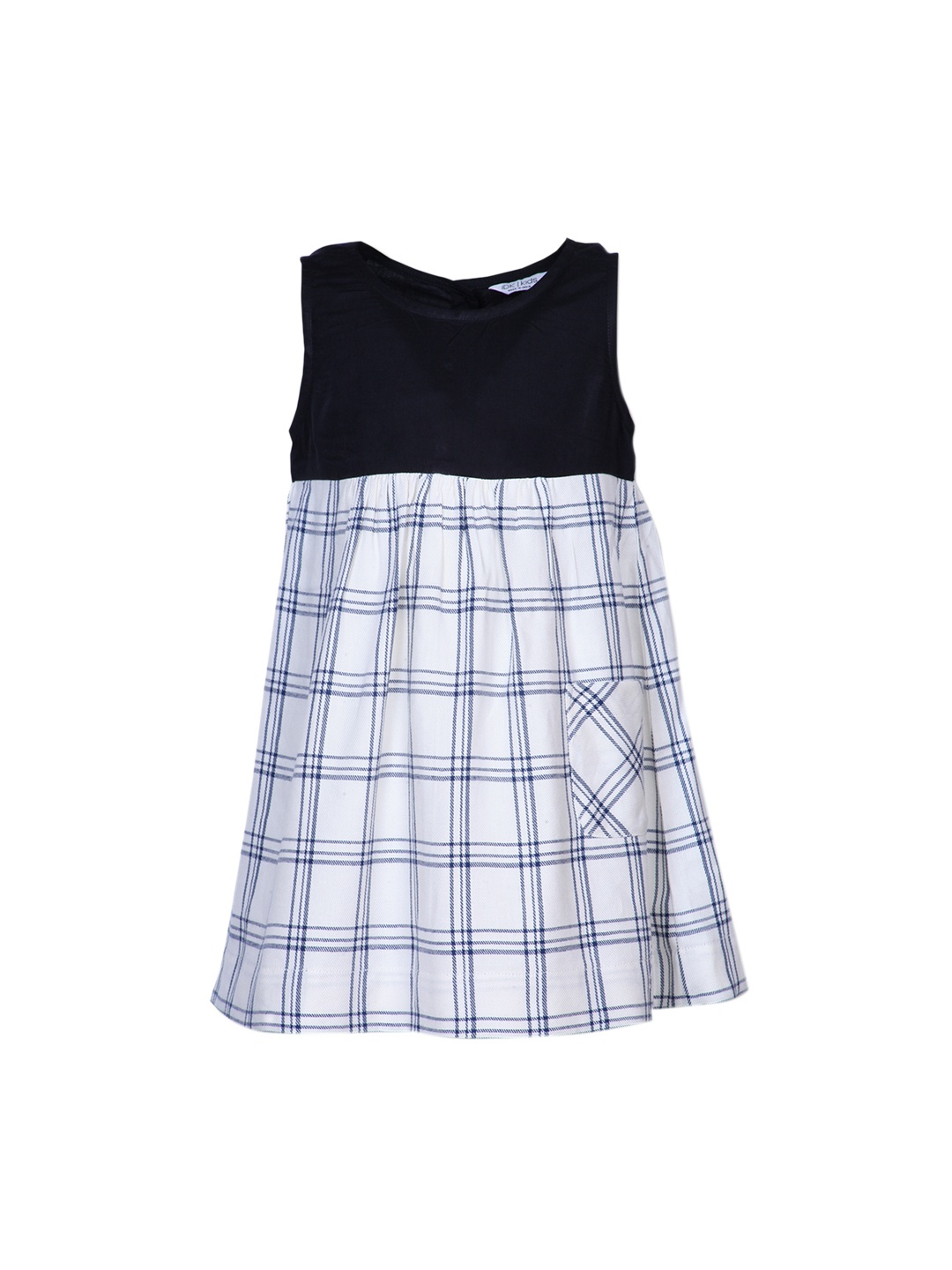

IDK Girls Off-White & Navy Checked Empire Dress