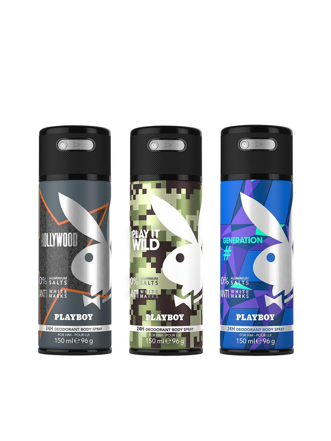 

Playboy Men Set of 3 Hollywood + Wild + Generation Fragrance Gift Set, Black