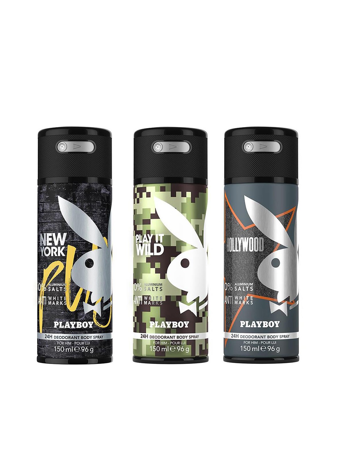 

Playboy Men Set of 3 New York + Wild + Hollywood Fragrance Gift Set, Black