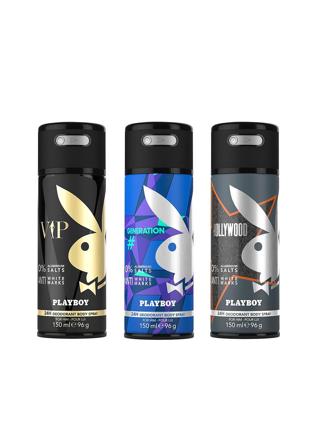 

Playboy Men Set of 3 VIP + Generation + Hollywood Fragrance Gift Set, Blue