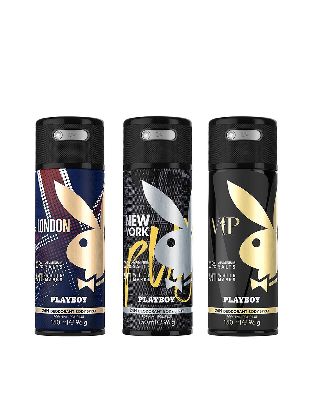 

Playboy Men Set of 3 VIP + London + New York Fragrance Gift Set, Black