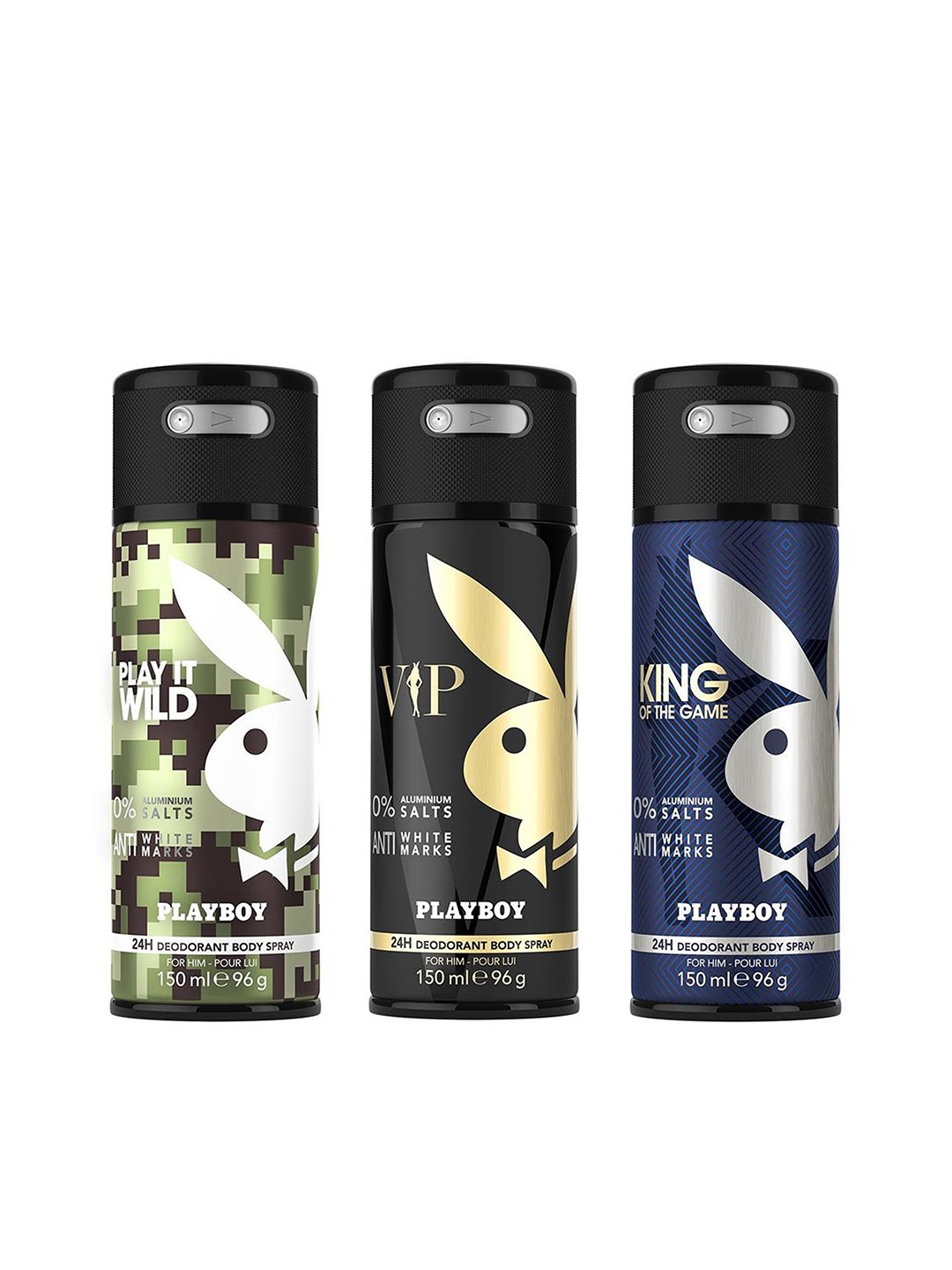 

Playboy Men Set of 3 King + Wild + VIP Deo Fragrance Gift Set, Black