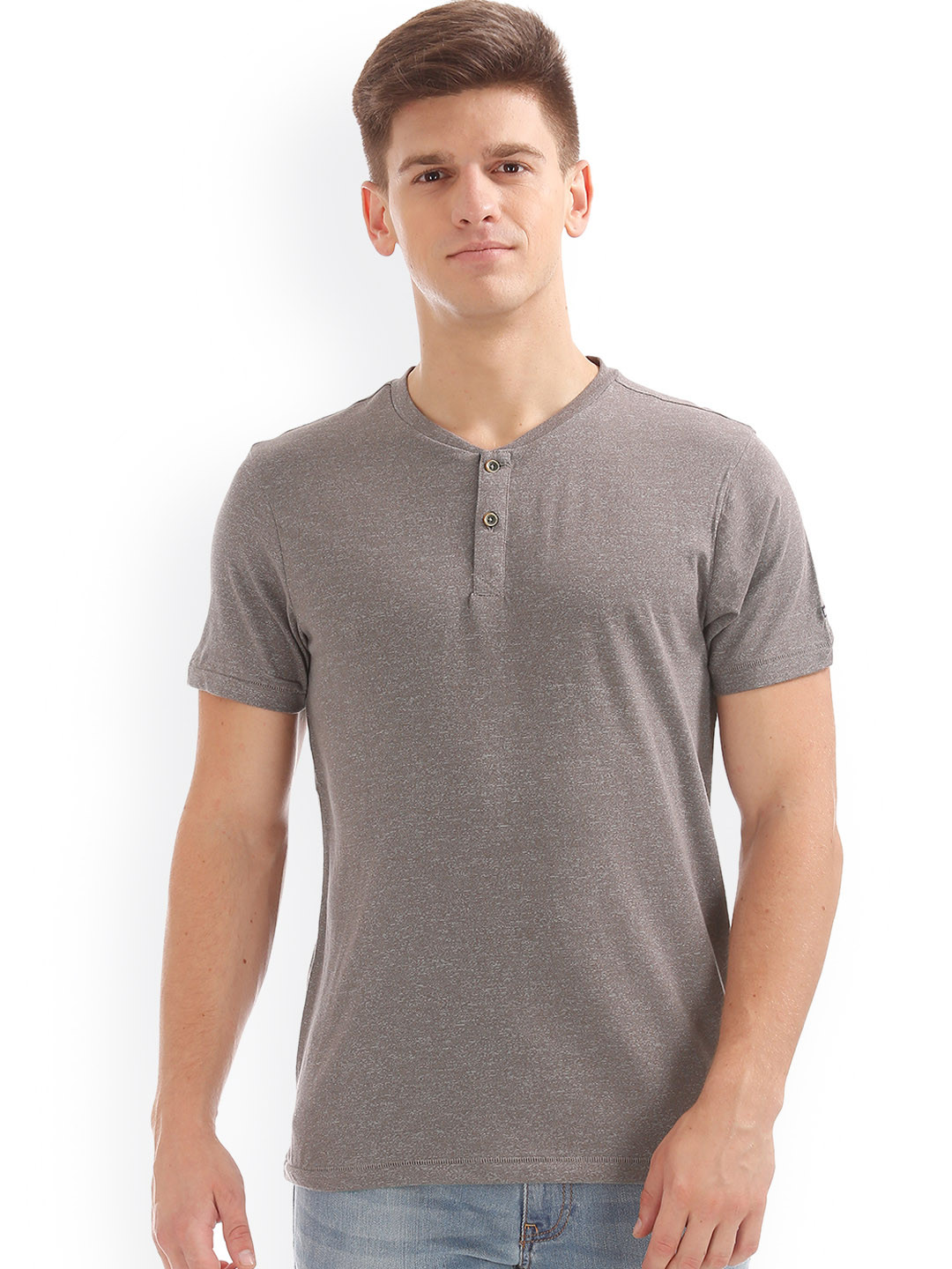 

Arrow Sport Men Grey Solid Henley Neck T-shirt