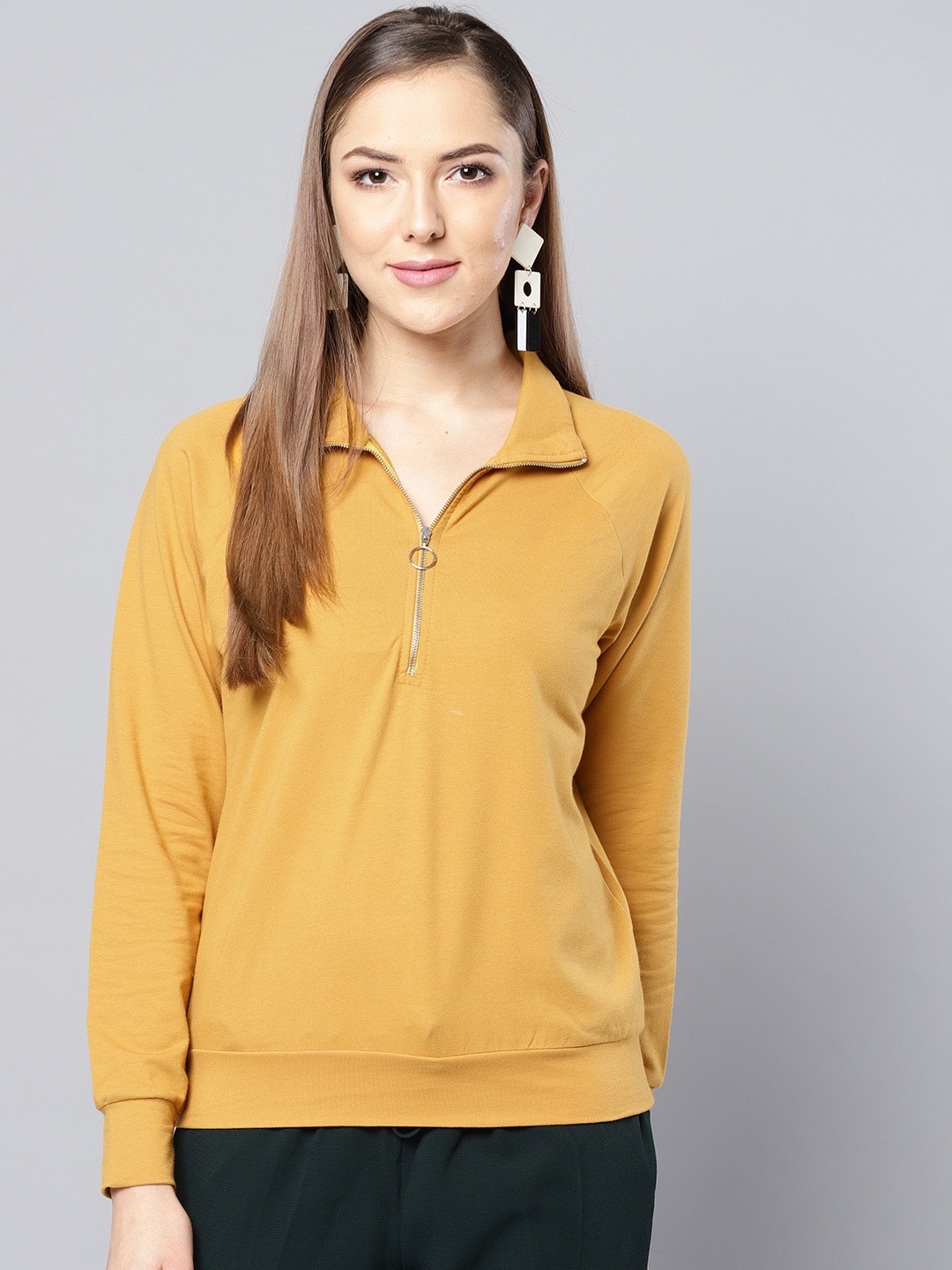 

Harpa Women Mustard Yellow Solid Sweatshirt