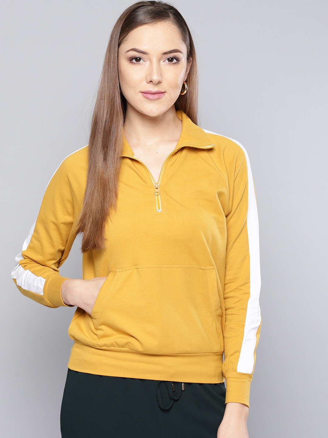 

Harpa Women Mustard Yellow Solid Sweatshirt