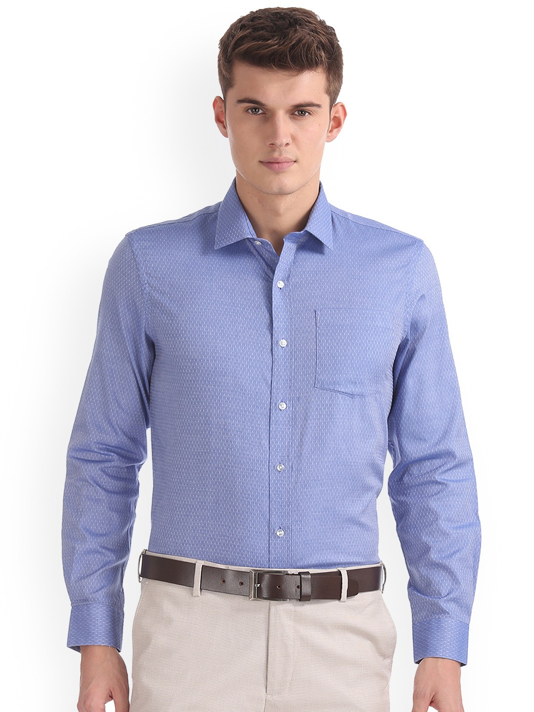 

Arrow Men Blue Slim Fit Self Design Formal Shirt