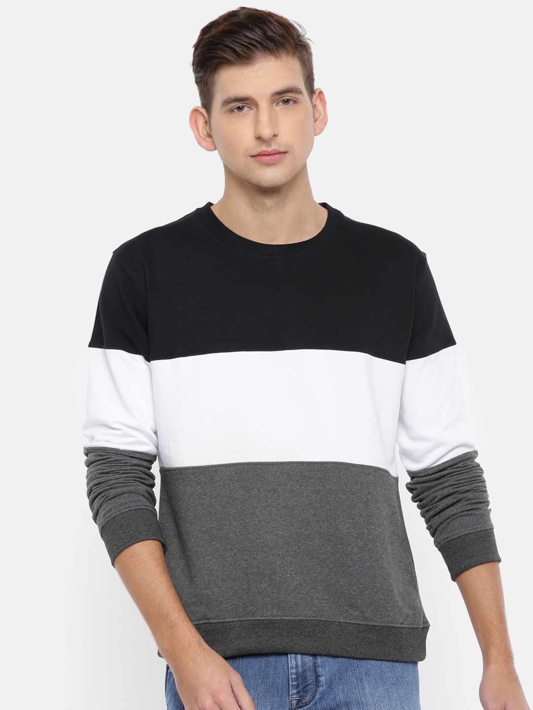 

American Crew Men Black & White Colourblocked Sweatshirt