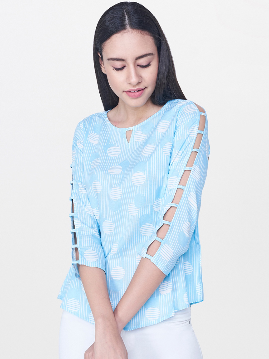 

AND Women Blue Printed Top