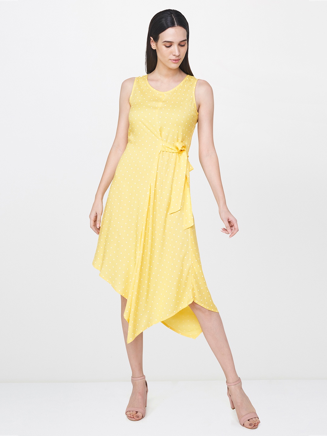

AND Women Yellow Printed A-Line Dress