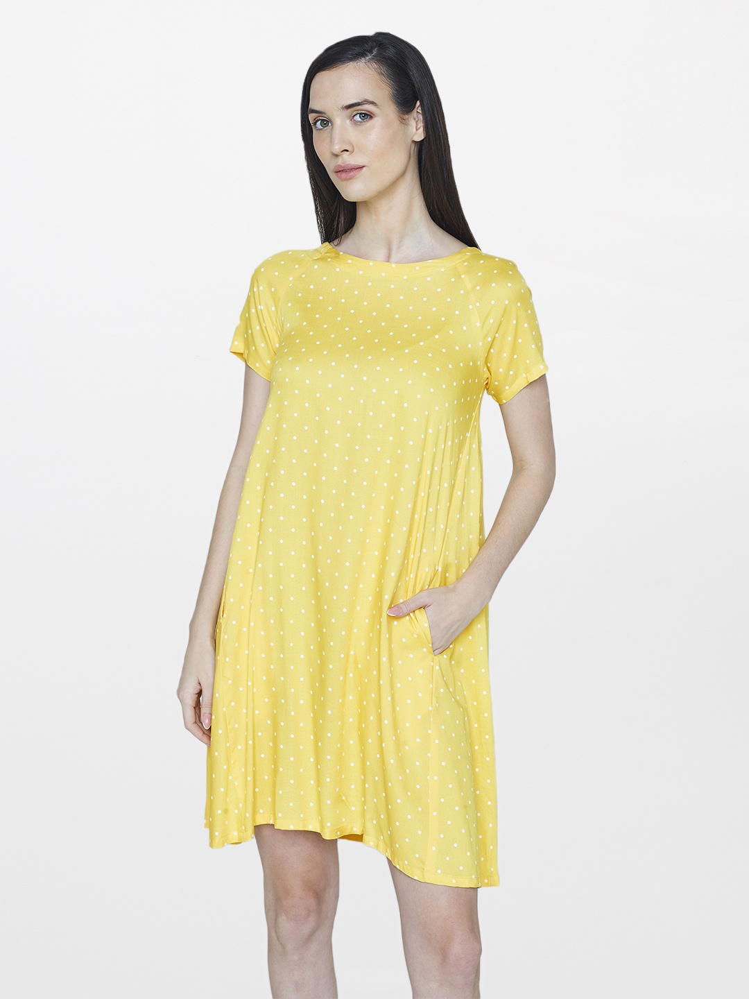 

AND Women Yellow Printed A-Line Dress