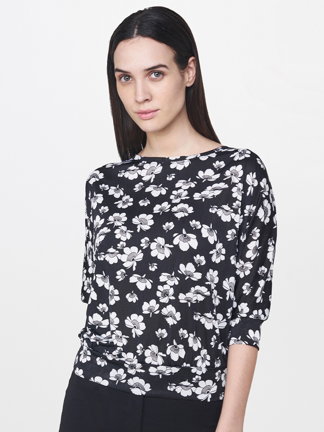 

AND Women Black & White Printed Top