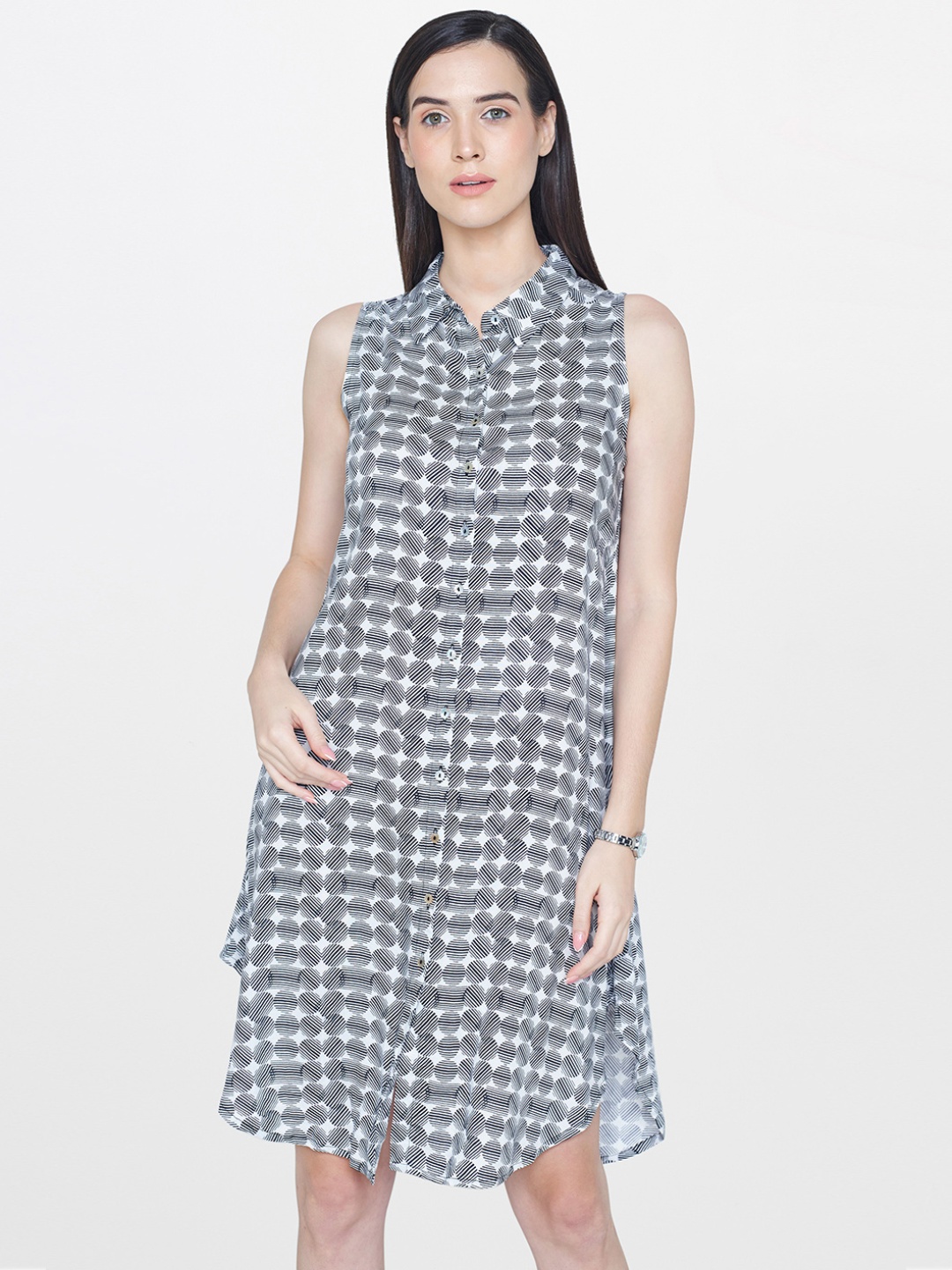 

AND Women White Printed A-Line Dress