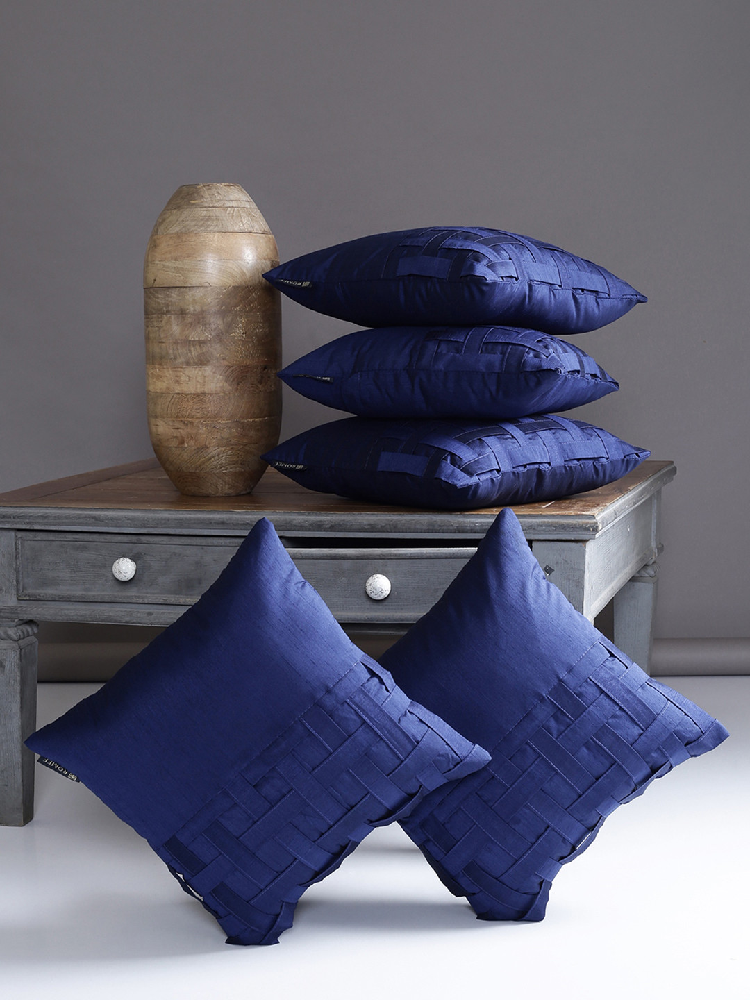 

ROMEE Navy Blue Set of 5 Solid Square Cushion Covers