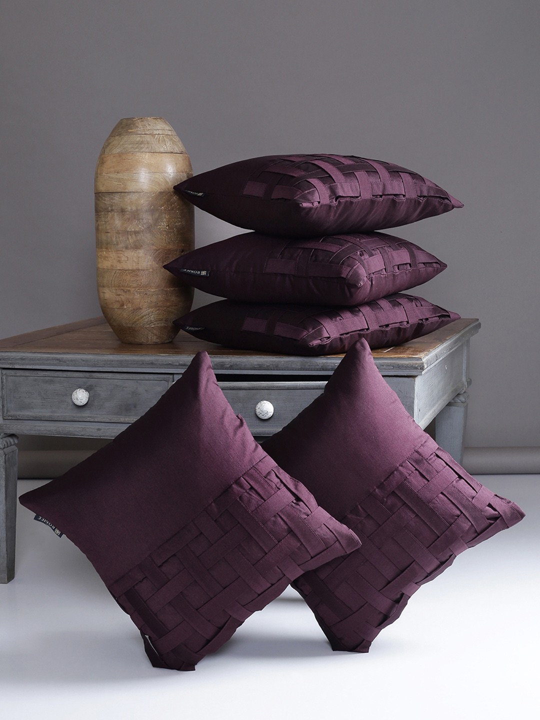 

ROMEE Purple Set of 5 Solid Square Cushion Covers