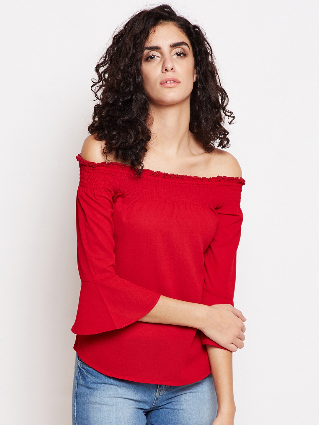 

Taanz Women Red Solid Bardot Top