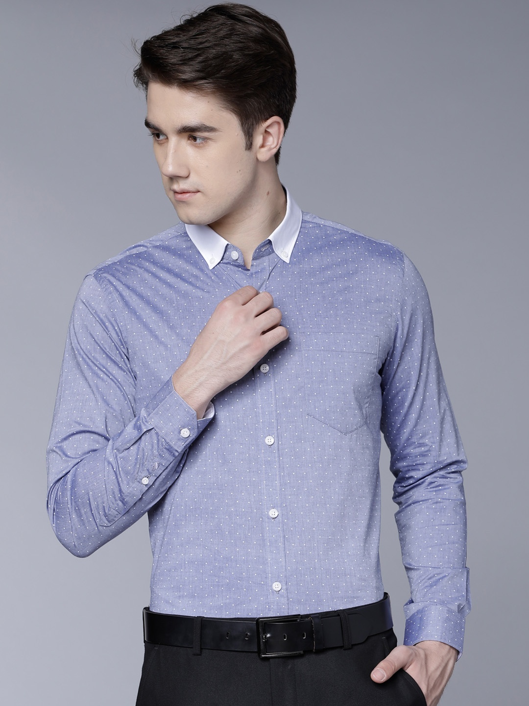 

Black coffee Men Blue Slim Fit Printed Formal Shirt