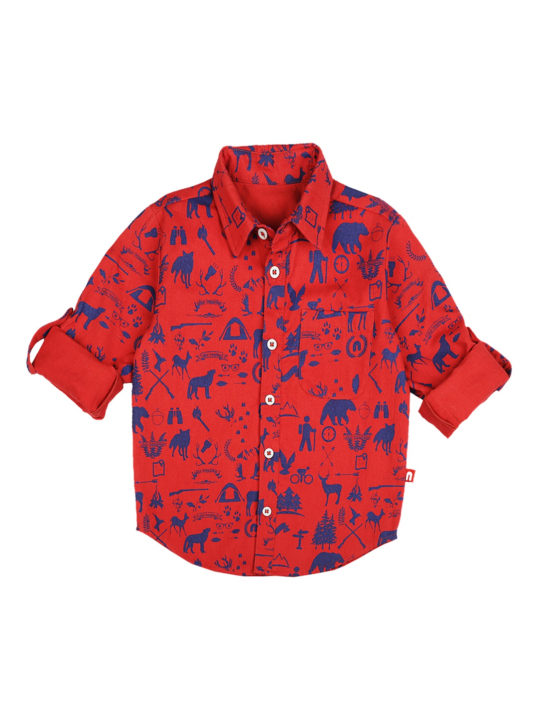 

Nino Bambino Boys Red & Blue Regular Fit Organic Cotton Printed Casual Shirt