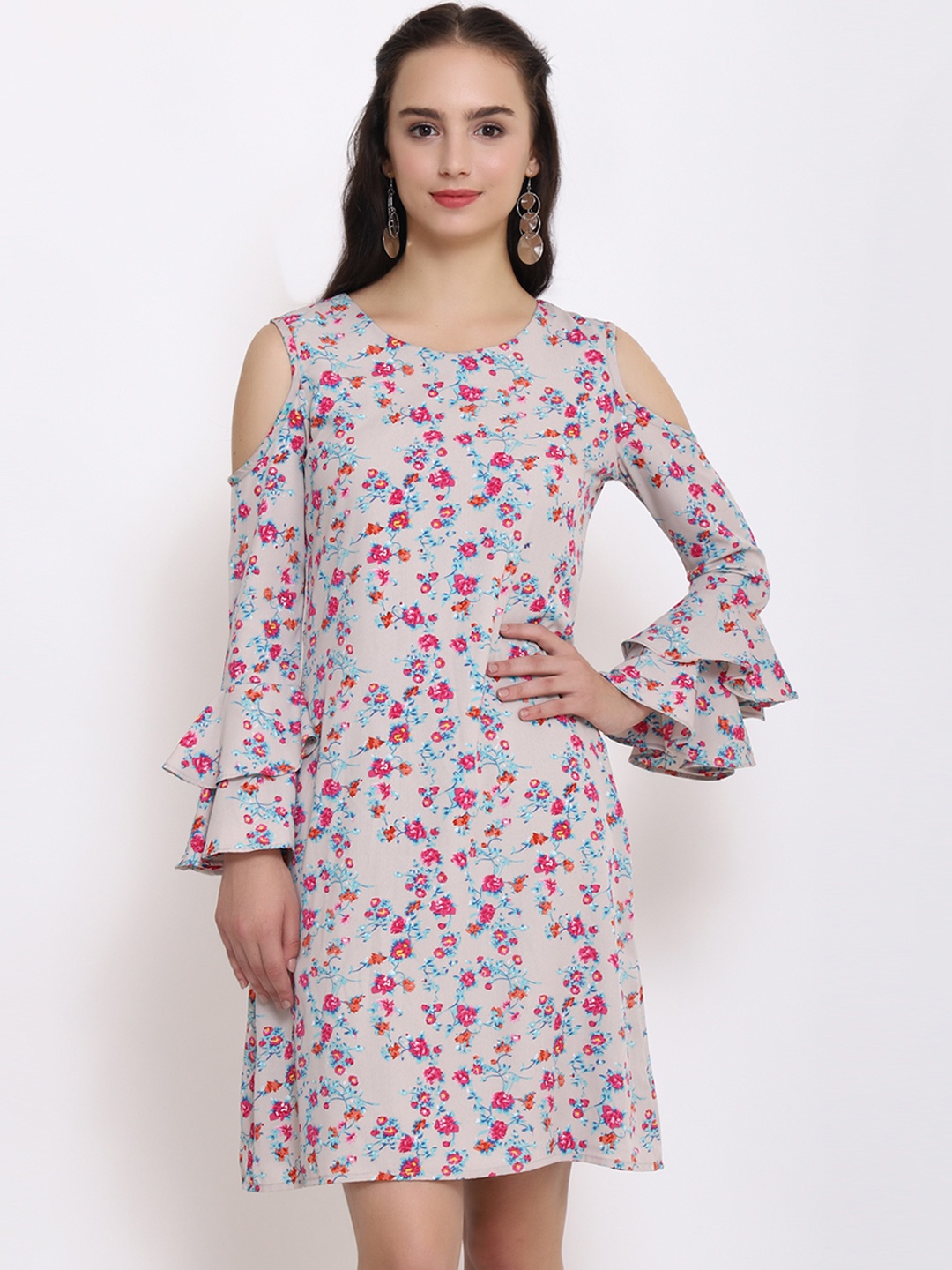 

PURYS Women Grey Printed Fit and Flare Dress