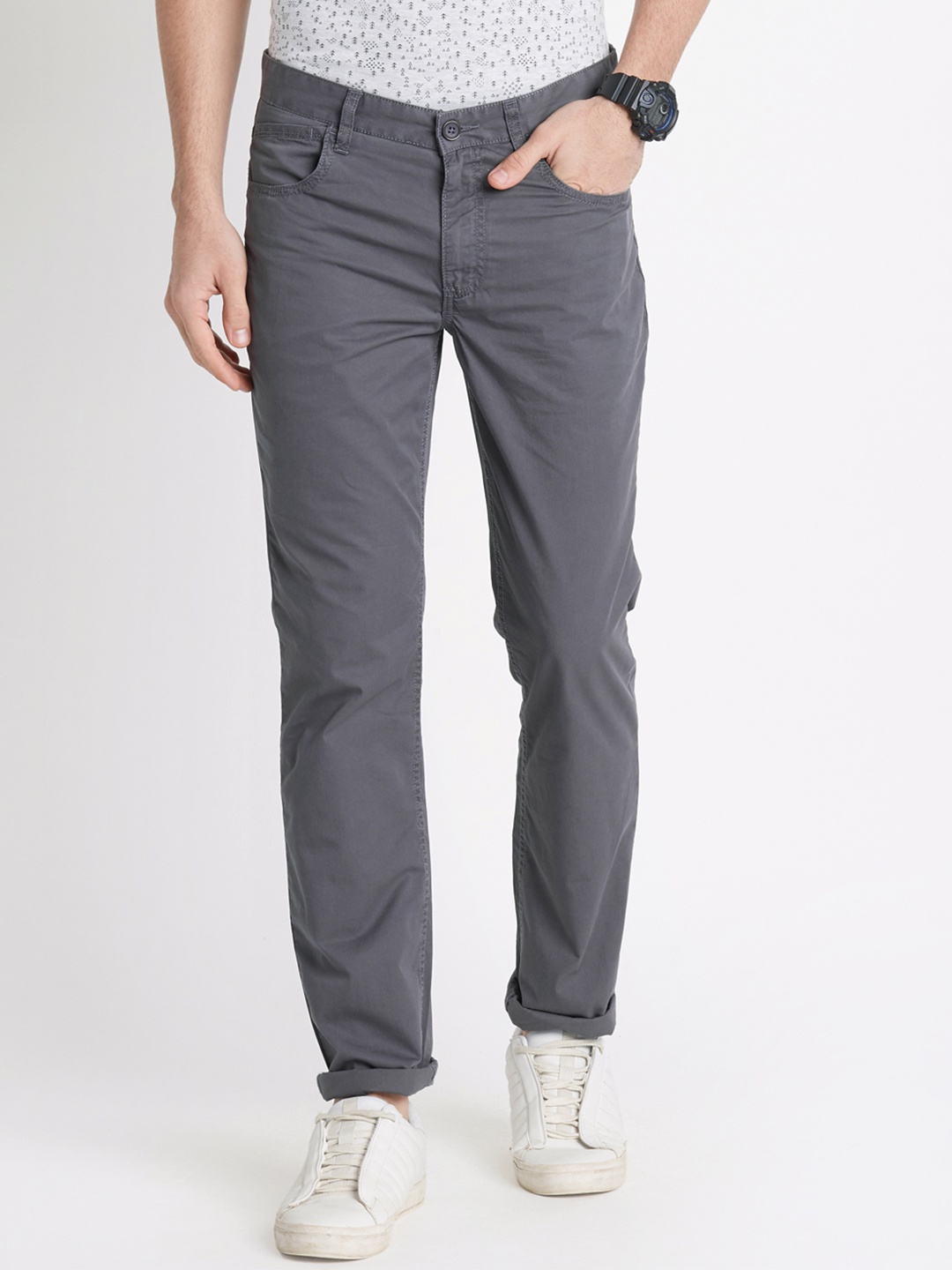 

Urban Ranger by pantaloons Men Grey Slim Fit Solid Chinos