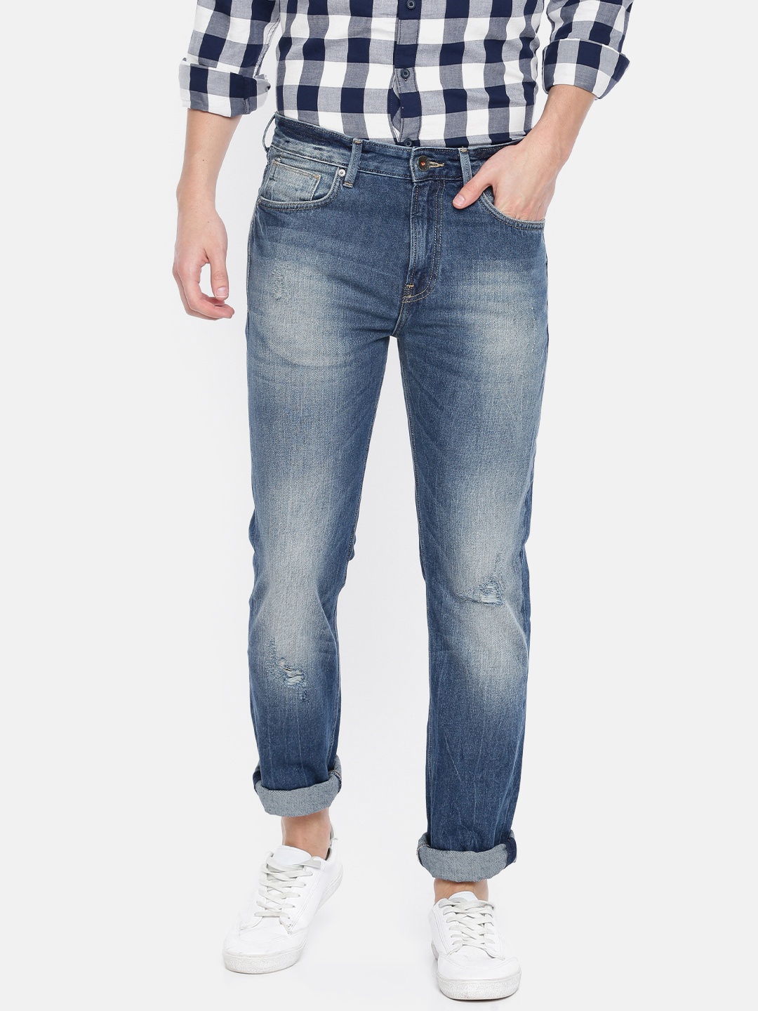 

United Colors of Benetton Men Blue Slim Fit Mid-Rise Mildly Distressed Jeans