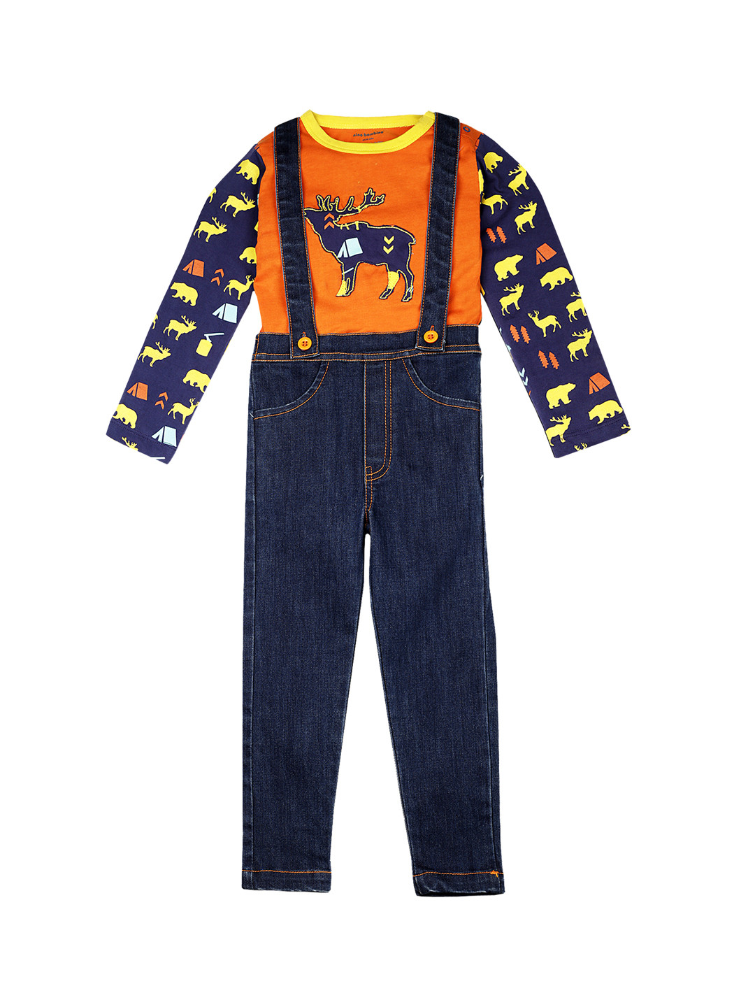 

Nino Bambino Boys Navy Blue & Orange Printed Organic Cotton T-shirt with Trousers