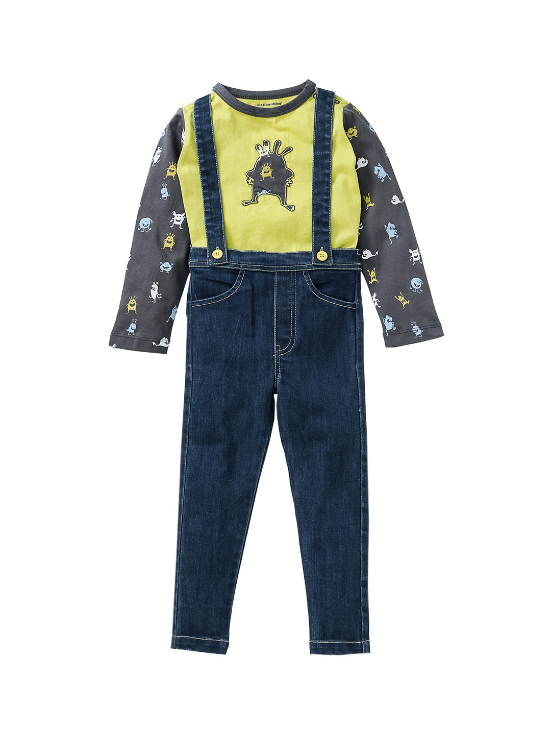 

Nino Bambino Boys Grey & Yellow Printed Organic Cotton T-shirt with Trousers
