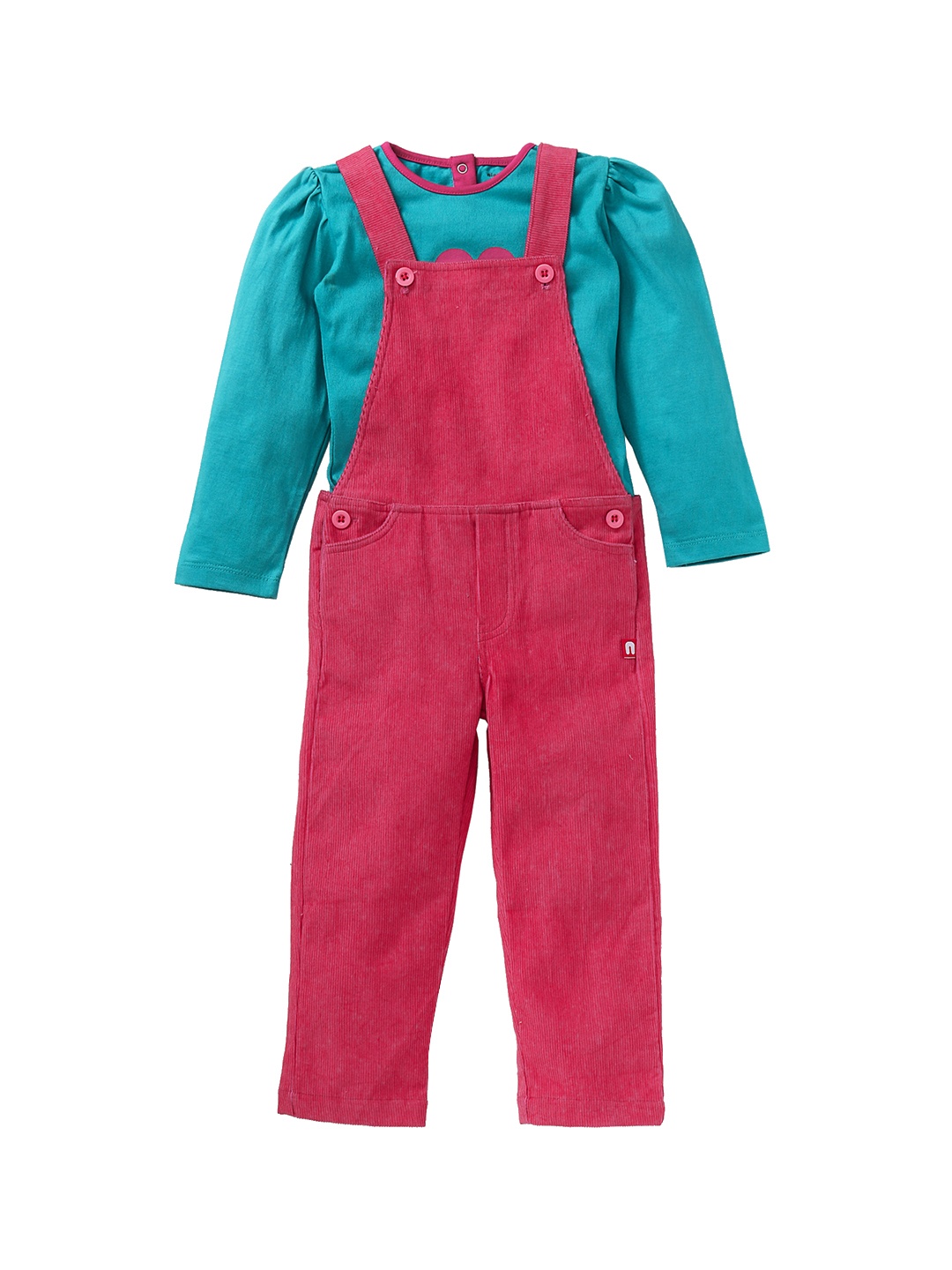 

Nino Bambino Girls Pink & Blue Solid T-shirt with Dungarees