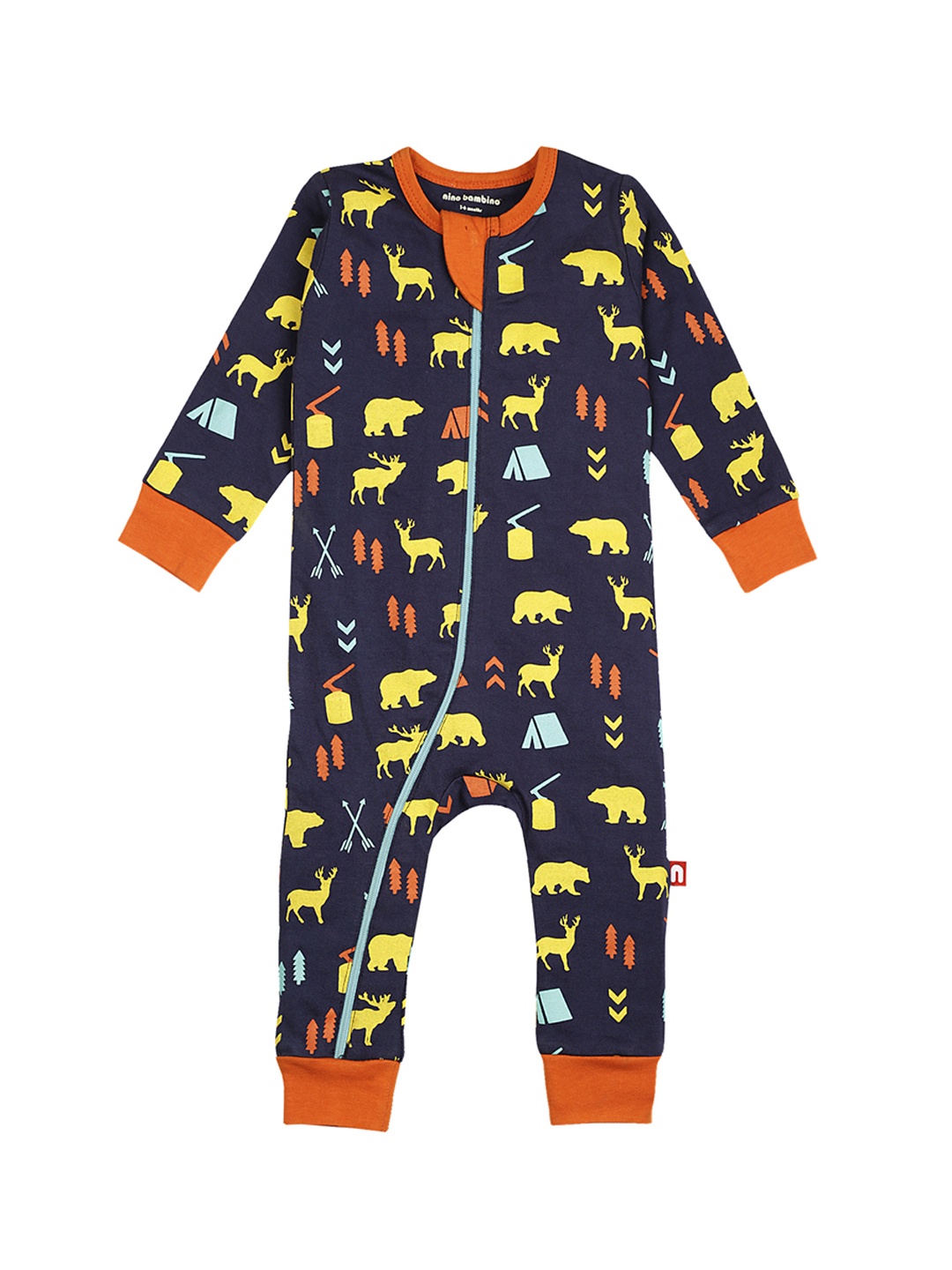 

Nino Bambino Boys Navy Blue Printed Rompers
