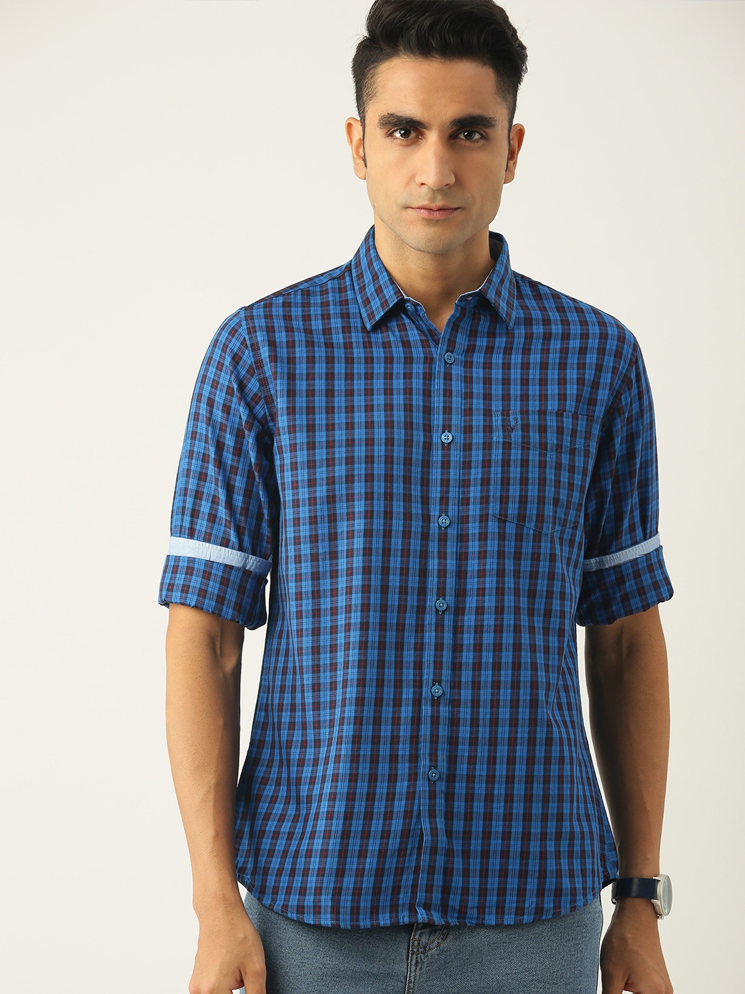 

Allen Solly Men Blue Slim Fit Checked Casual Shirt