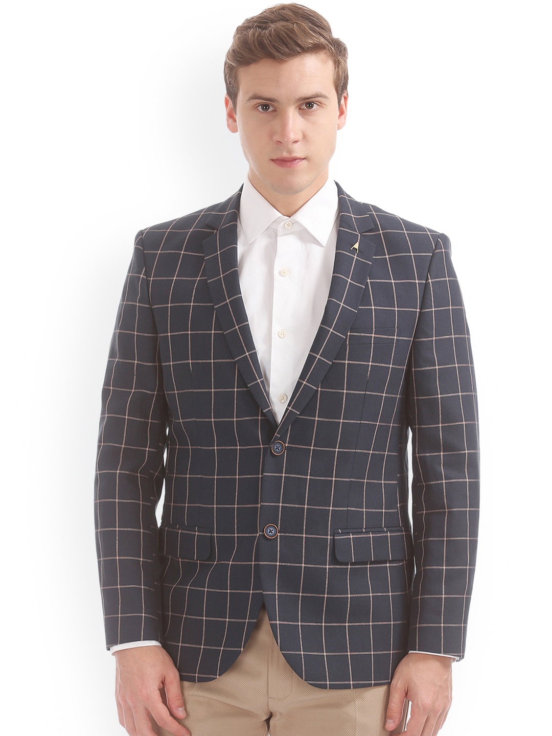 

Arrow Men Blue Checked Single-Breasted Blazer