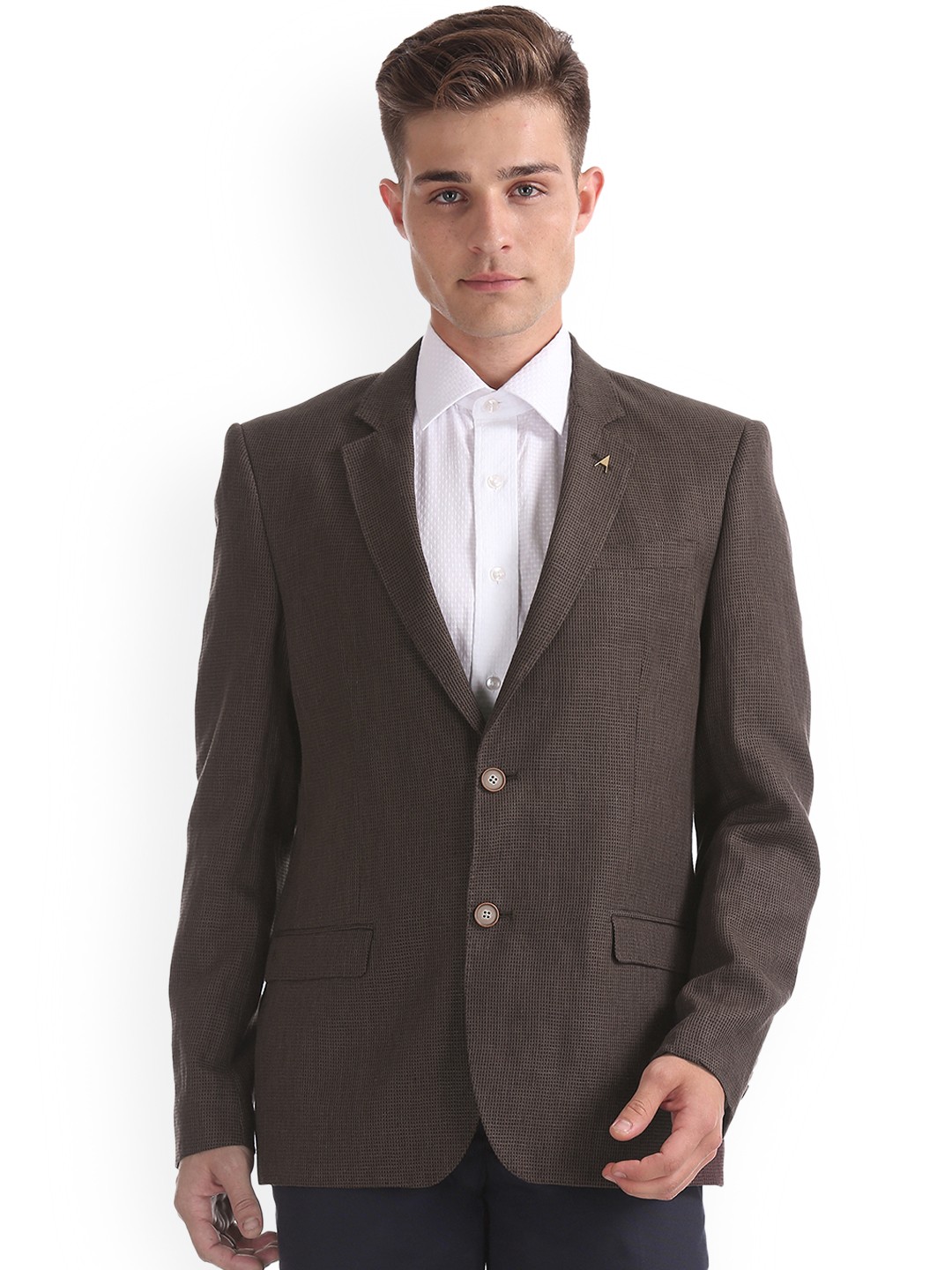 

Arrow Men Brown Checked Single-Breasted Blazer