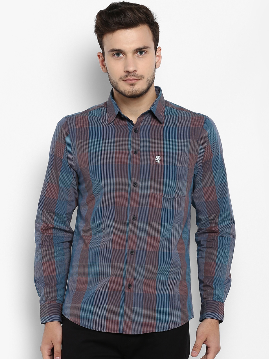 

Red Tape Men Blue & Brown Regular Fit Checked Casual Shirt