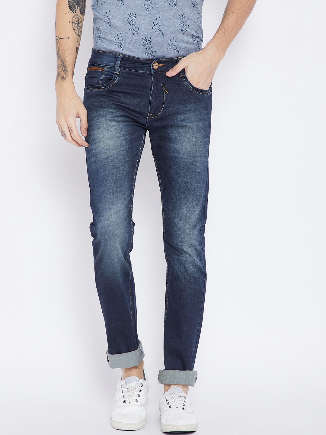 

Duke Cotton Slim Fit Mid-Rise Clean Look Stretchable Jeans, Navy blue