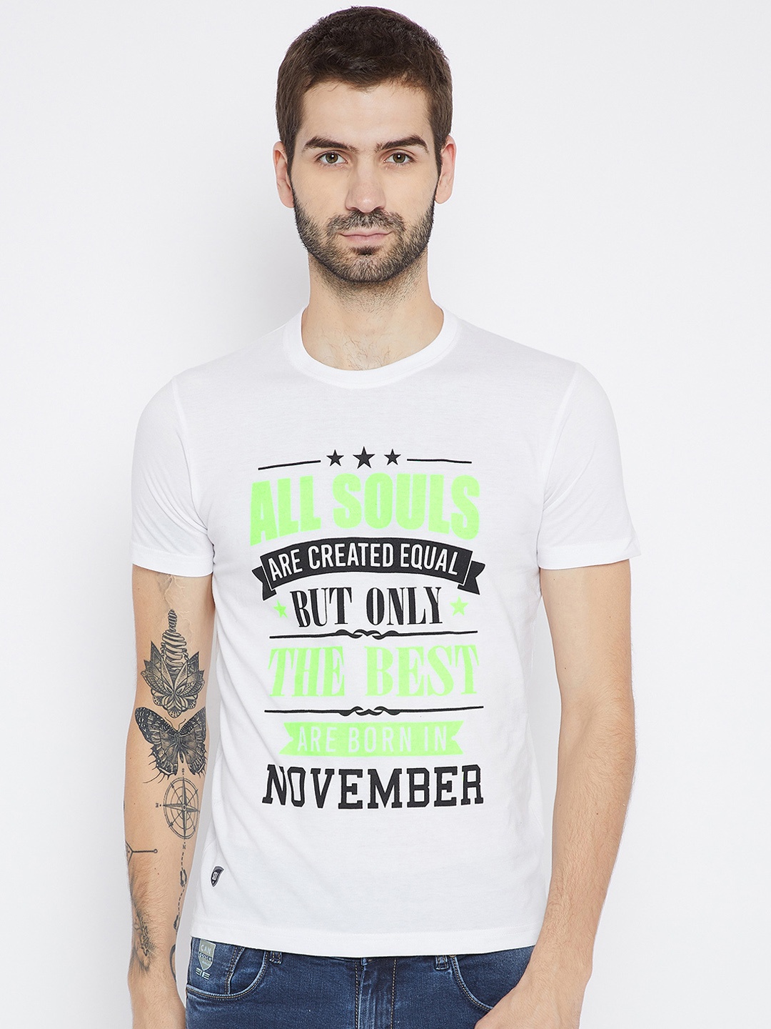

Duke Men White Printed Round Neck T-shirt
