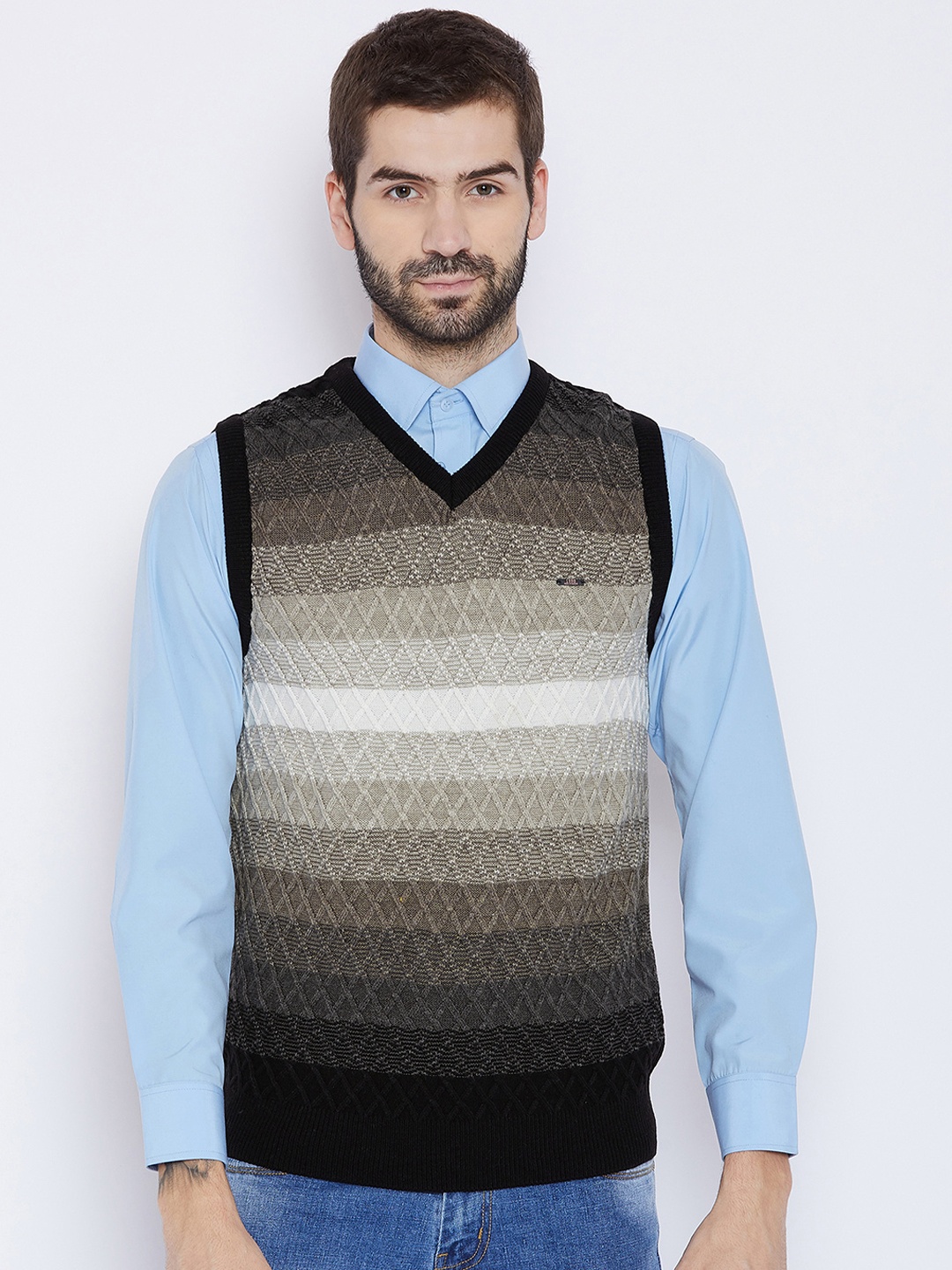 

Duke Men Brown & White Self Design Sweater Vest