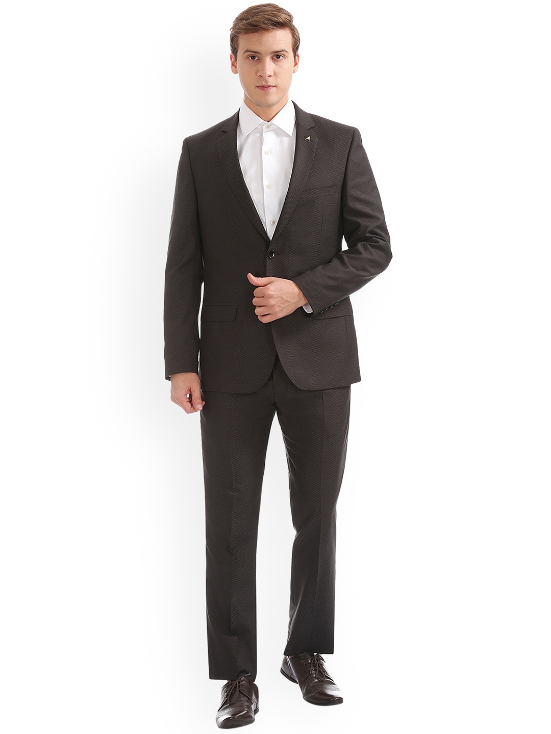 

Arrow Men Brown Self-Design Formal Suit