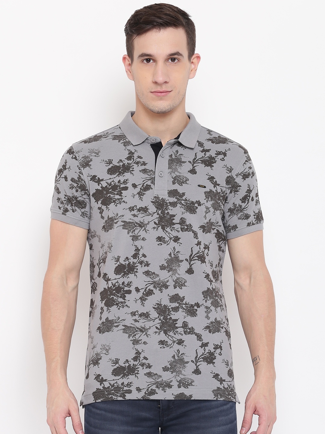 

SPYKAR Men Grey Printed Polo Collar T-shirt