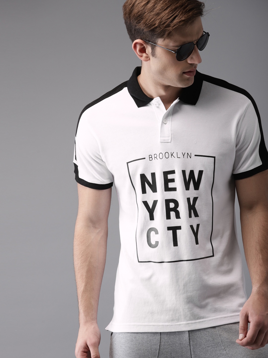 

Moda Rapido Men White & Black Printed Polo Collar T-shirt